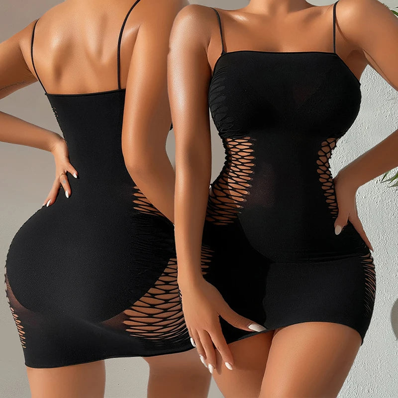 Black Spaghetti Strap Bodycon Mini Dress for Women
