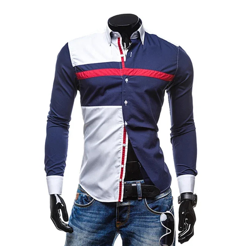 Men’s Modern Striped Patchwork Shirt