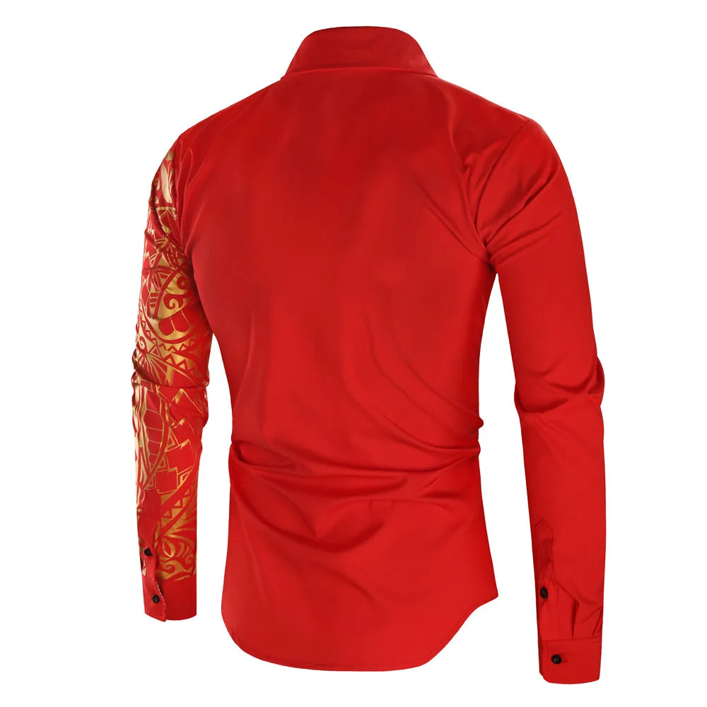 Men’s Luxury Gold Print Dress Shirt