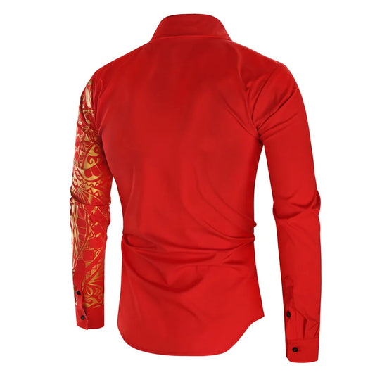 Men’s Luxury Gold Print Dress Shirt