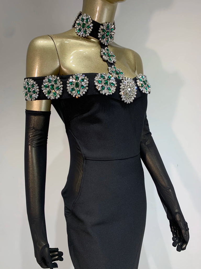 Women's Black Crystal Bandage Maxi Dress