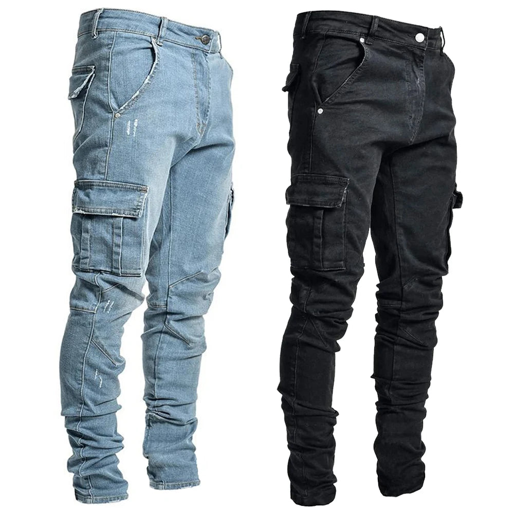 Men’s Street Elastic Cargo Jeans for Daily Wear