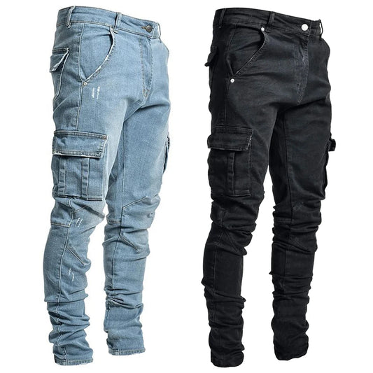 Men’s Street Elastic Cargo Jeans for Daily Wear
