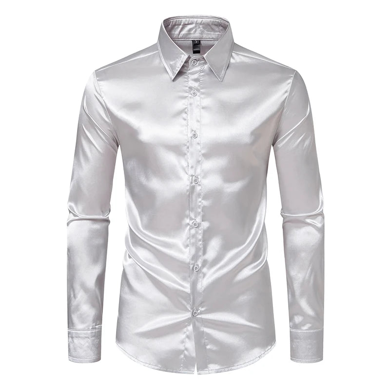 Men’s Luxury Black Satin Shirt