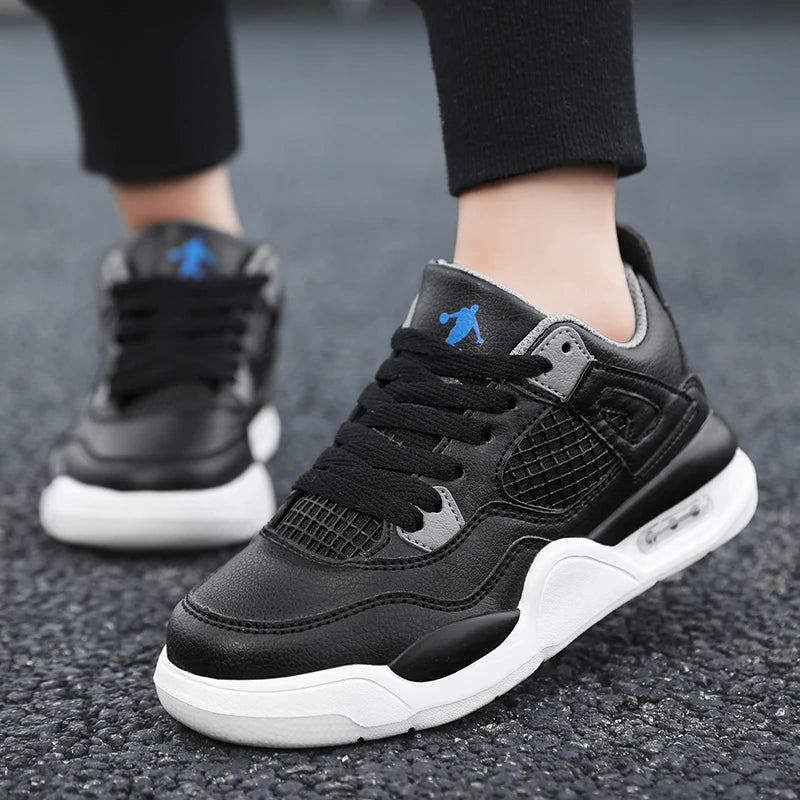 Children’s Breathable White & Black Tennis Shoes
