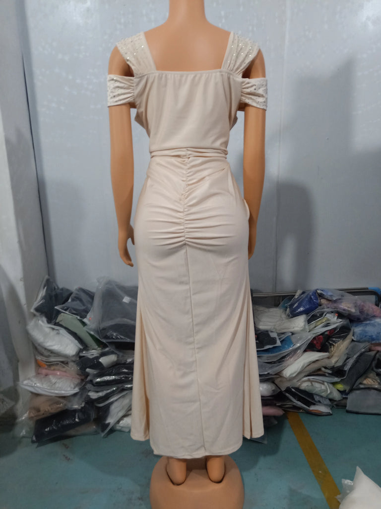 Women’s Sexy Rhinestone Ruched Slit Dress