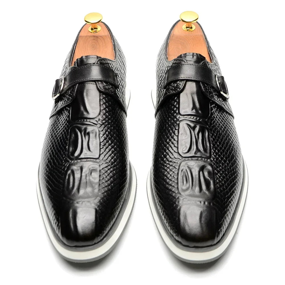 Men’s crocodile print monk strap design Leather Shoes
