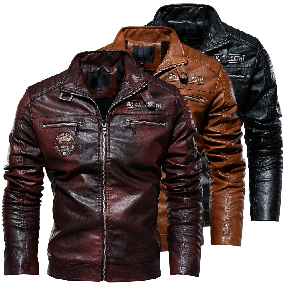 Fashion Leather Jacket for Men / Winter Fleece Motorcycle / Windbreaker