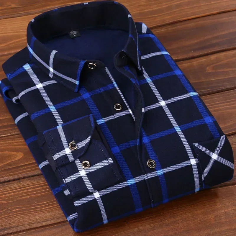 Men’s Thick Warm Plaid Shirt for Autumn & Winter
