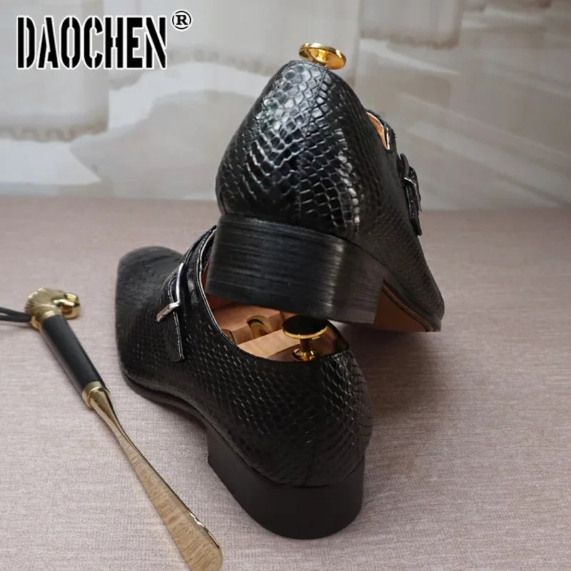 Men’s Snake Print Black & Brown Leather Loafers