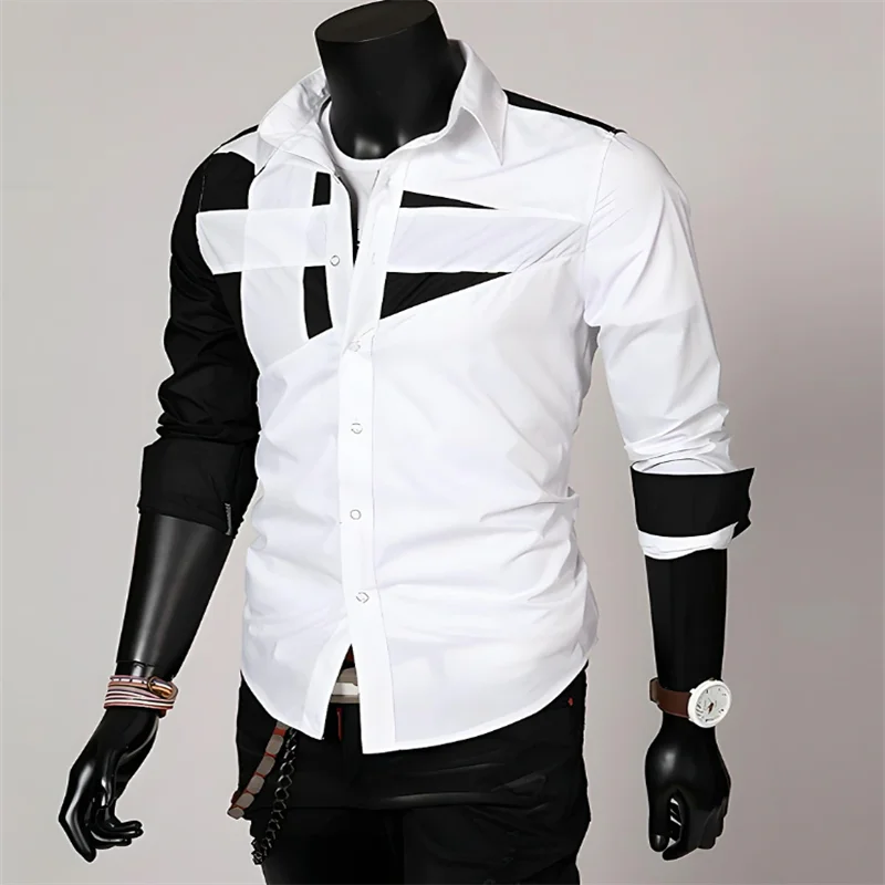 Men’s Splicing Design Office Wear Shirt