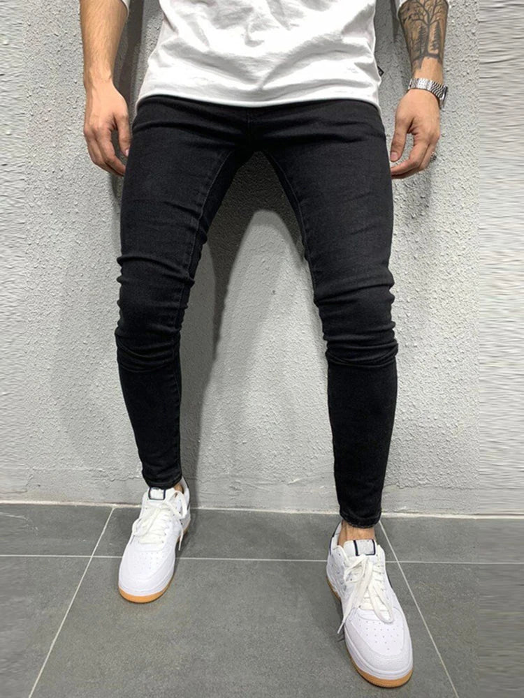 Mens Stretchy Ripped Skinny Embroidered Jeans Men's White Pants Destroyed Hole Slim Fit Denim High Quality Hip Hop Men trousers