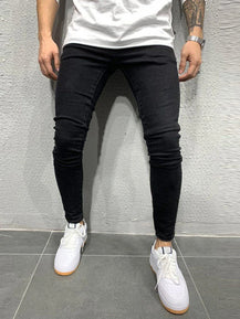 Mens Stretchy Ripped Skinny Embroidered Jeans Men's White Pants Destroyed Hole Slim Fit Denim High Quality Hip Hop Men trousers