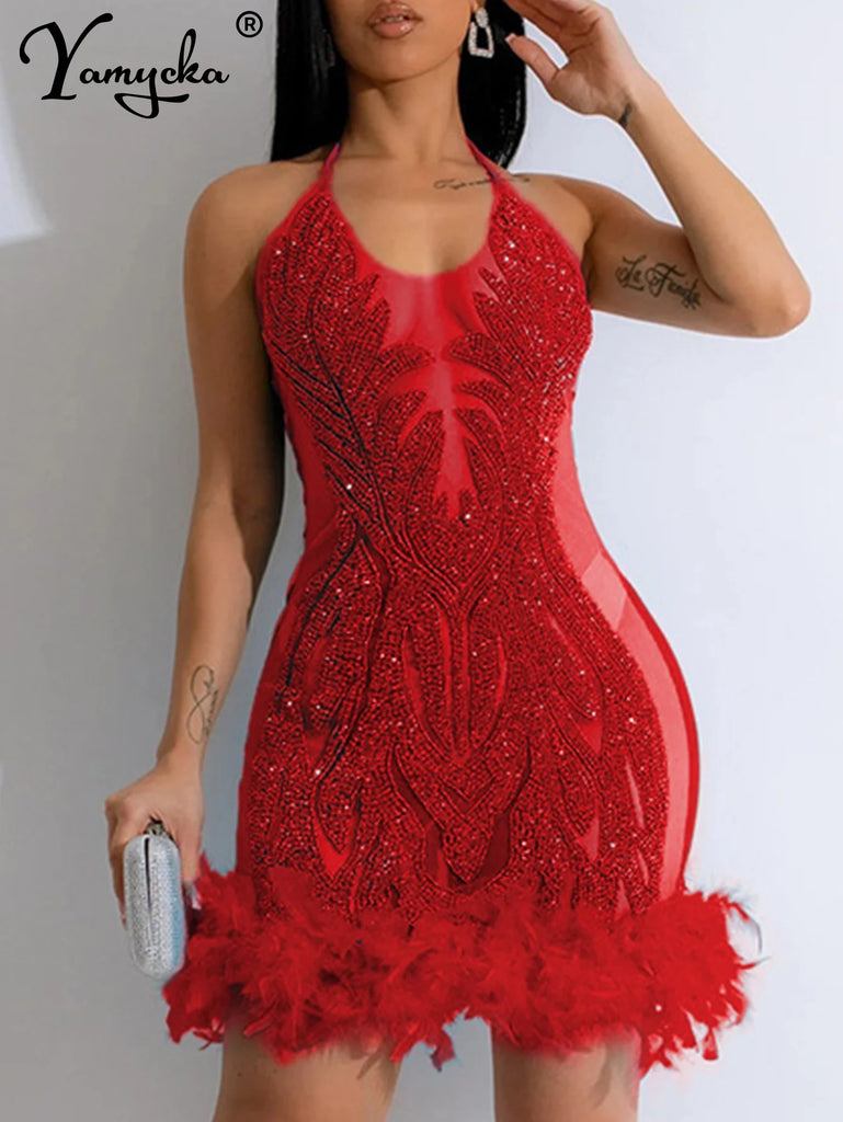 Women’s Stunning Sheer Mesh Sequin Slip Dress