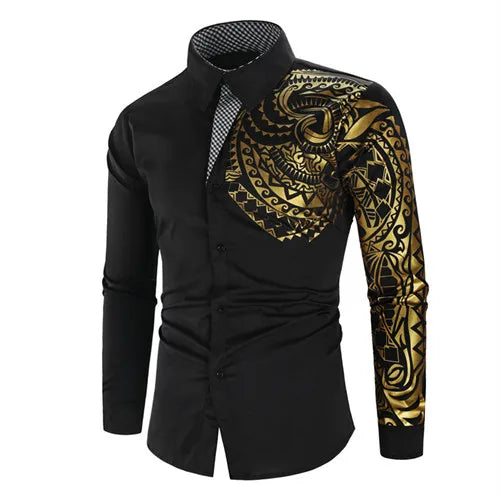 Men’s Luxury Gold Print Dress Shirt