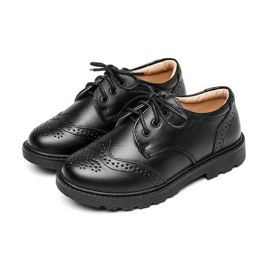 Boys' Black Hollow-Out Leather Shoes
