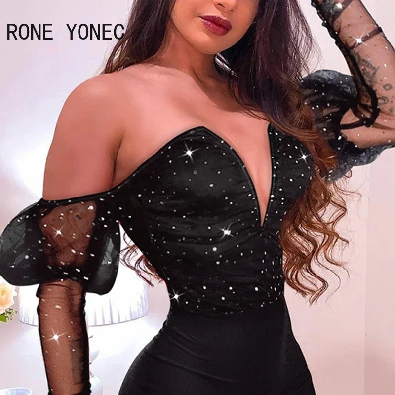 Women’s Sexy Black V-Neck Party Dress