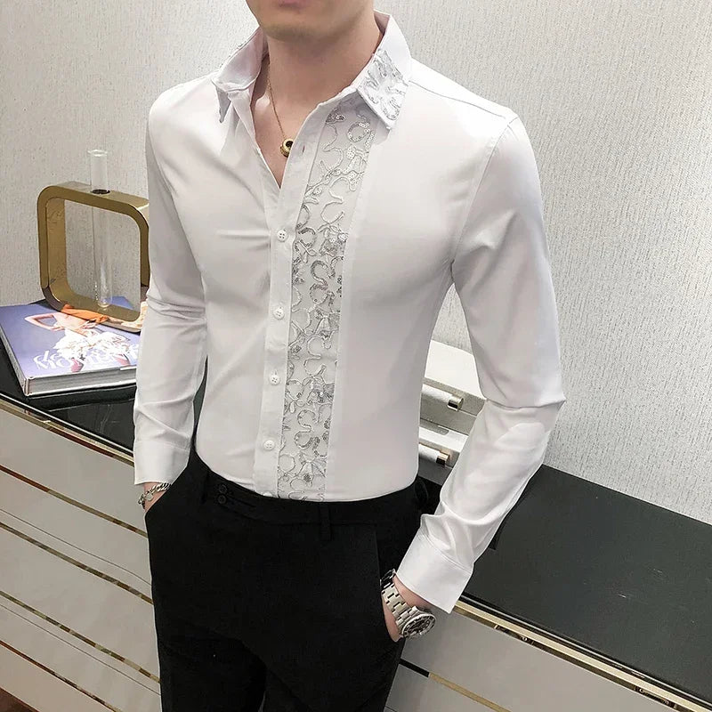 Men’s Luxury Black & White Shirt for Party