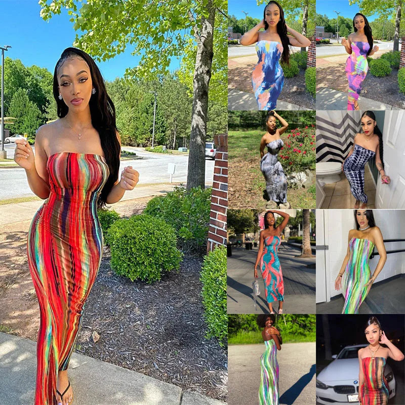 Women's Slim Bandage Chest Wrap Long Dress