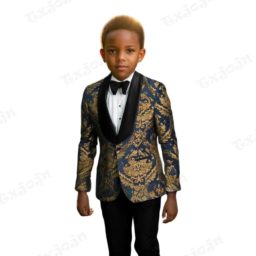 Boys’ Unique Gold Floral Pattern Suit