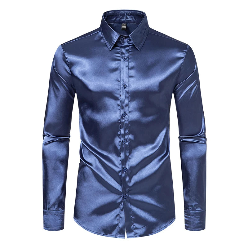 Men’s Luxury Black Satin Shirt