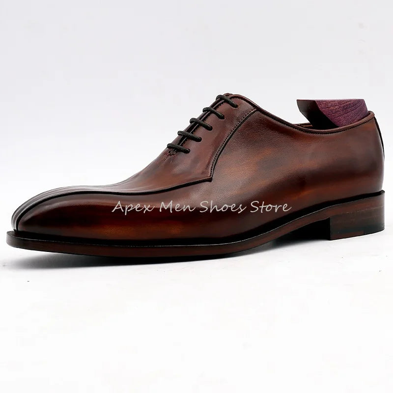 2024 Spring Handmade Oxford Shoes Men Formal Business Genuine Leather British Brown Lace Up Summer Work Leather Shoes