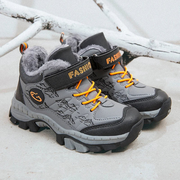 Children Casual Luminous Shoes For Boys Breathable Sneaker Winter Warm Plush Kids Hook&Loop Non-slipl Hiking Shoes