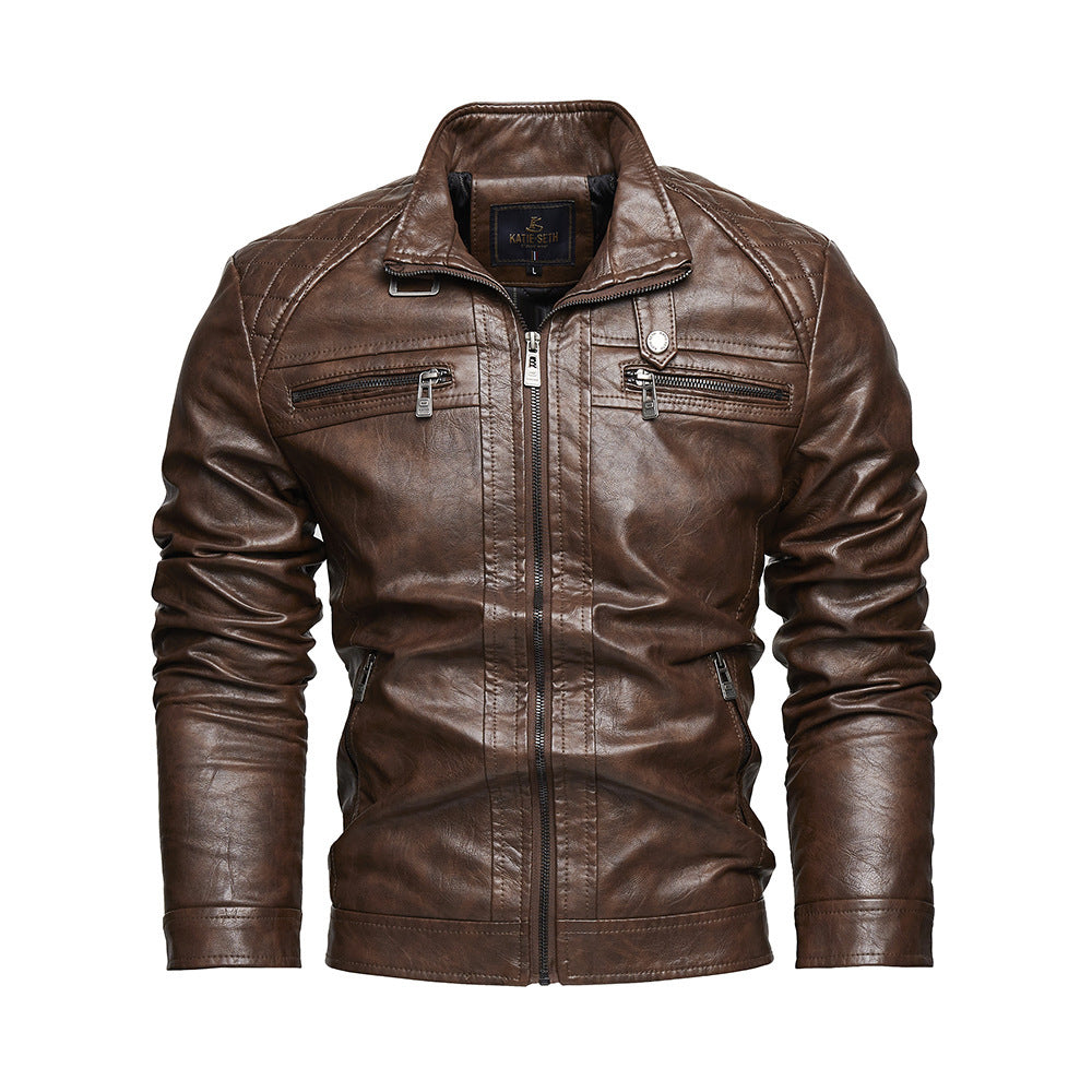 Men’s Street Style PU Leather Jacket with Pockets