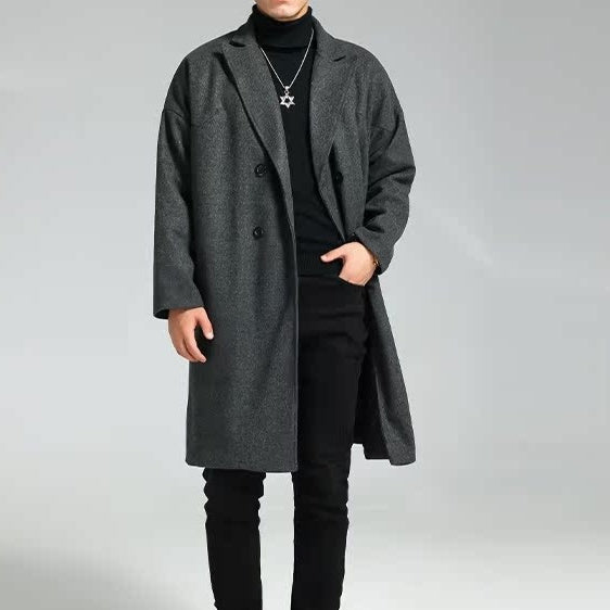 Men’s Mid-Length Double-Breasted Woolen Coat