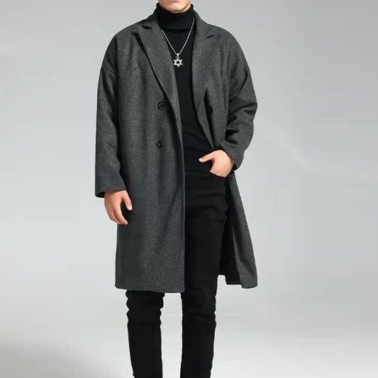 Men’s Mid-Length Double-Breasted Woolen Coat