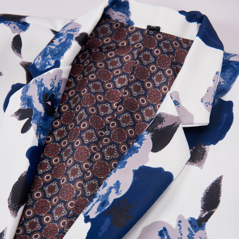 Men’s Blue Flower Printed Suit Set