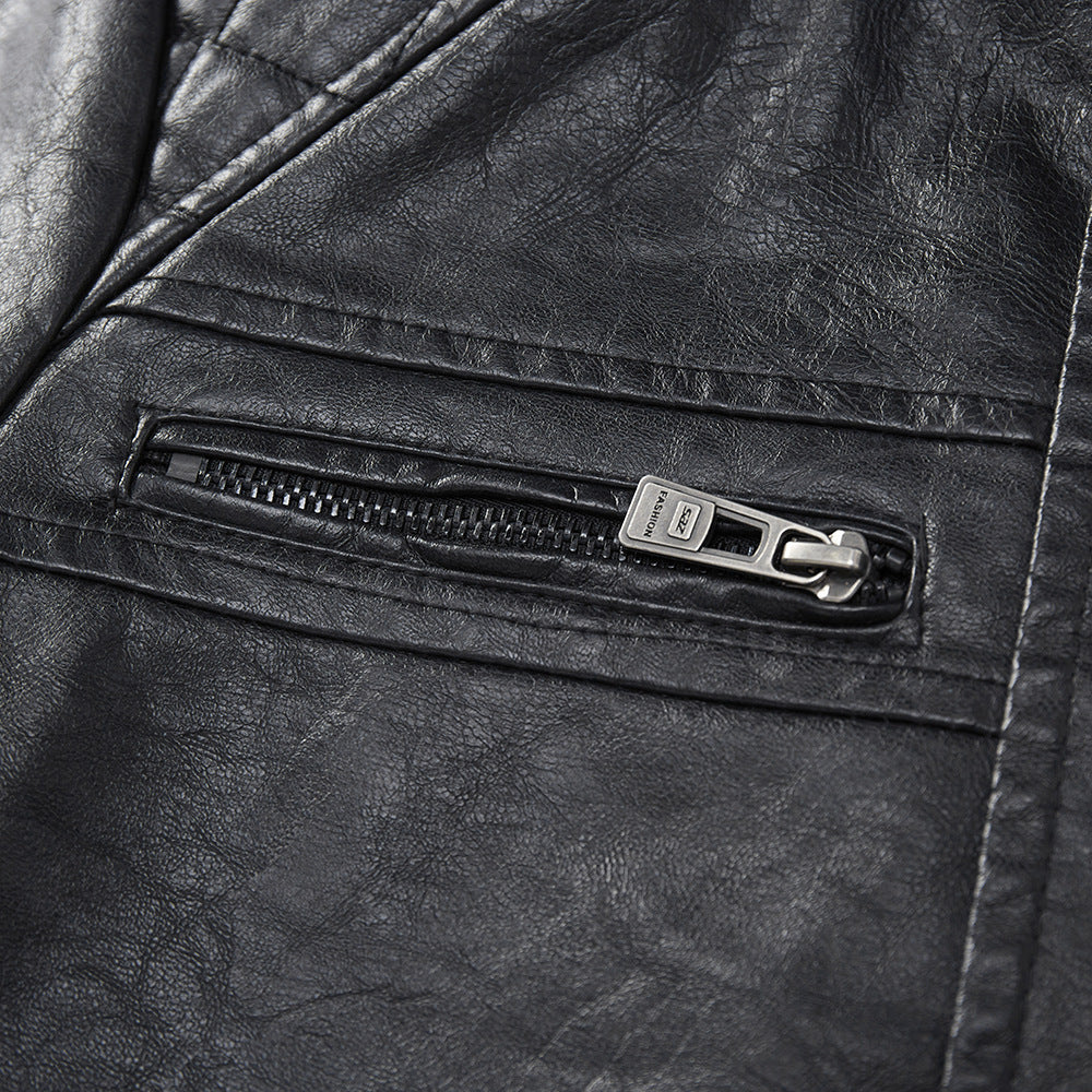 Men’s Street Style PU Leather Jacket with Pockets