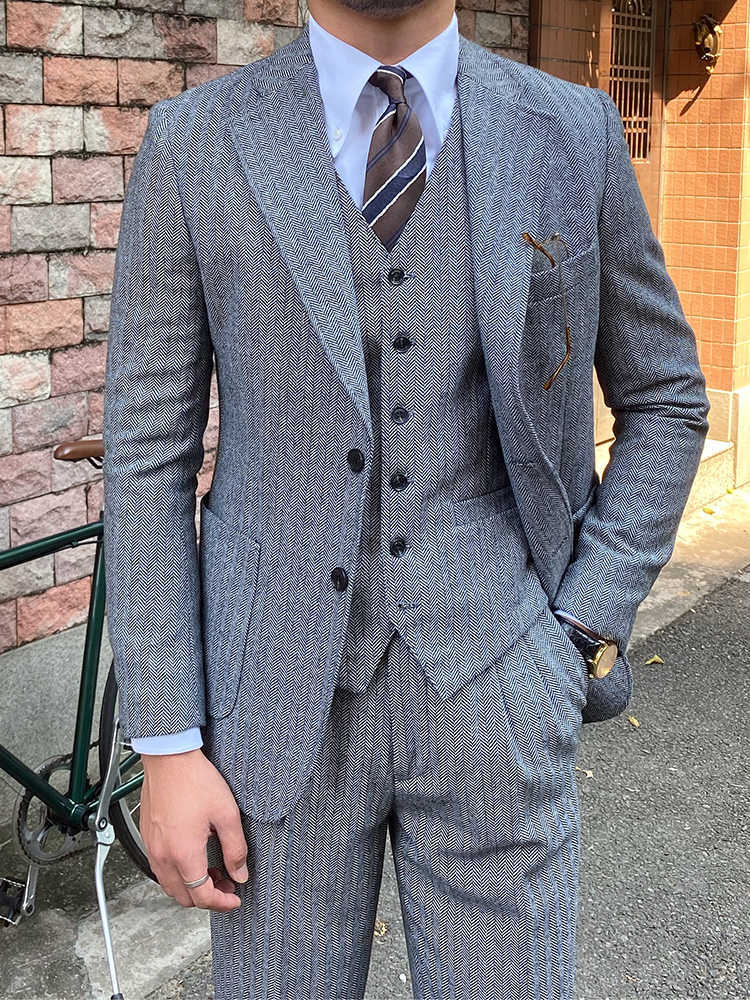 Men’s Retro Herringbone Wool Suit