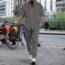 Men’s Henley Collar Shirt & Trousers Set