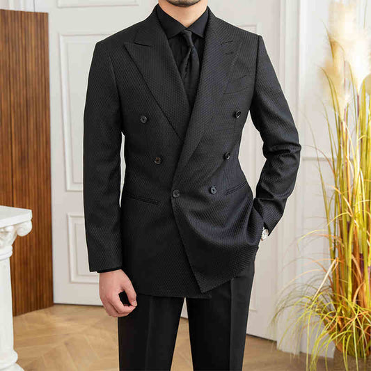 Men’s Textured Style Black Plaid Suit