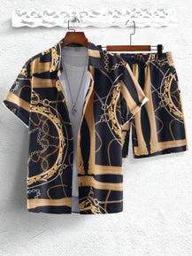 Men’s Luxury Gold Chain Shirt & Shorts Outfit
