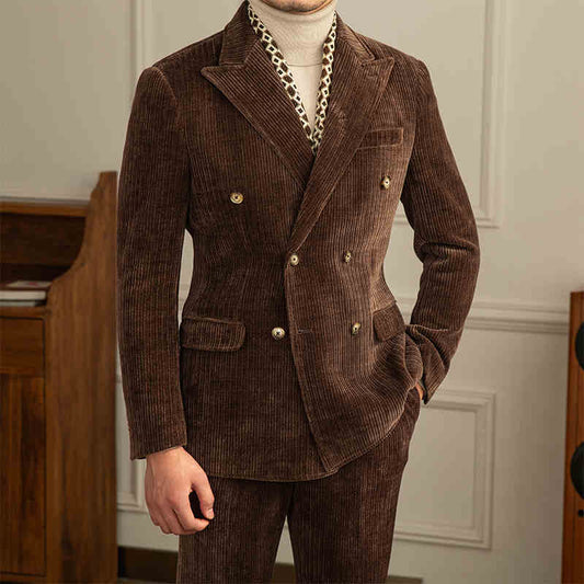 Men’s Stylish Double-Breasted Light Luxury Suit