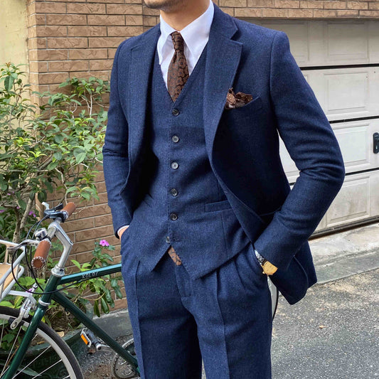 Men’s Retro Herringbone Wool Suit