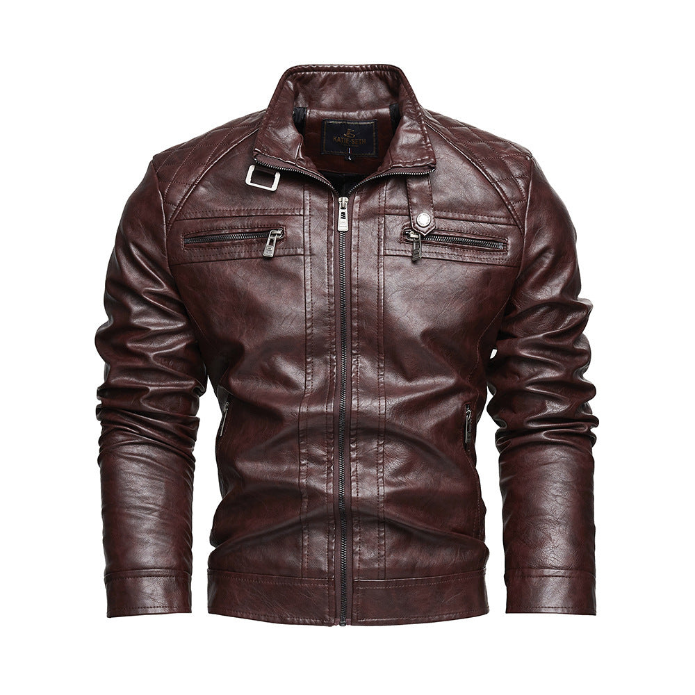 Men’s Street Style PU Leather Jacket with Pockets