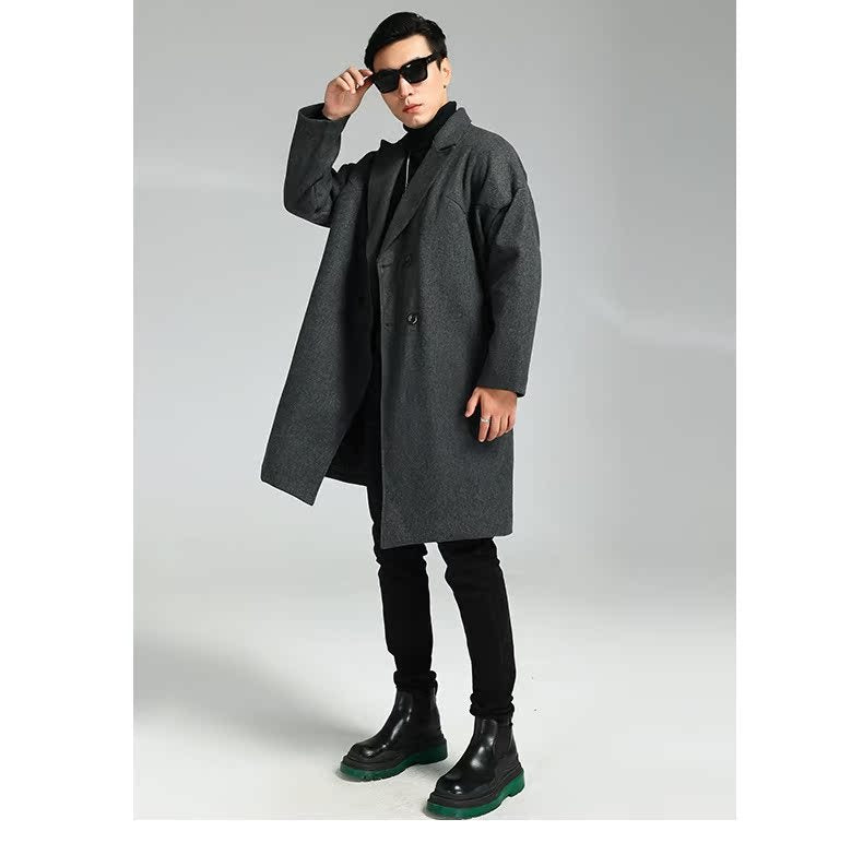 Men’s Mid-Length Double-Breasted Woolen Coat