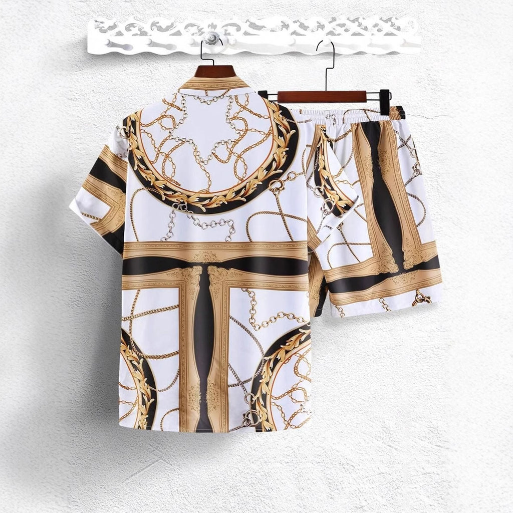 Men’s Luxury Gold Chain Shirt & Shorts Outfit