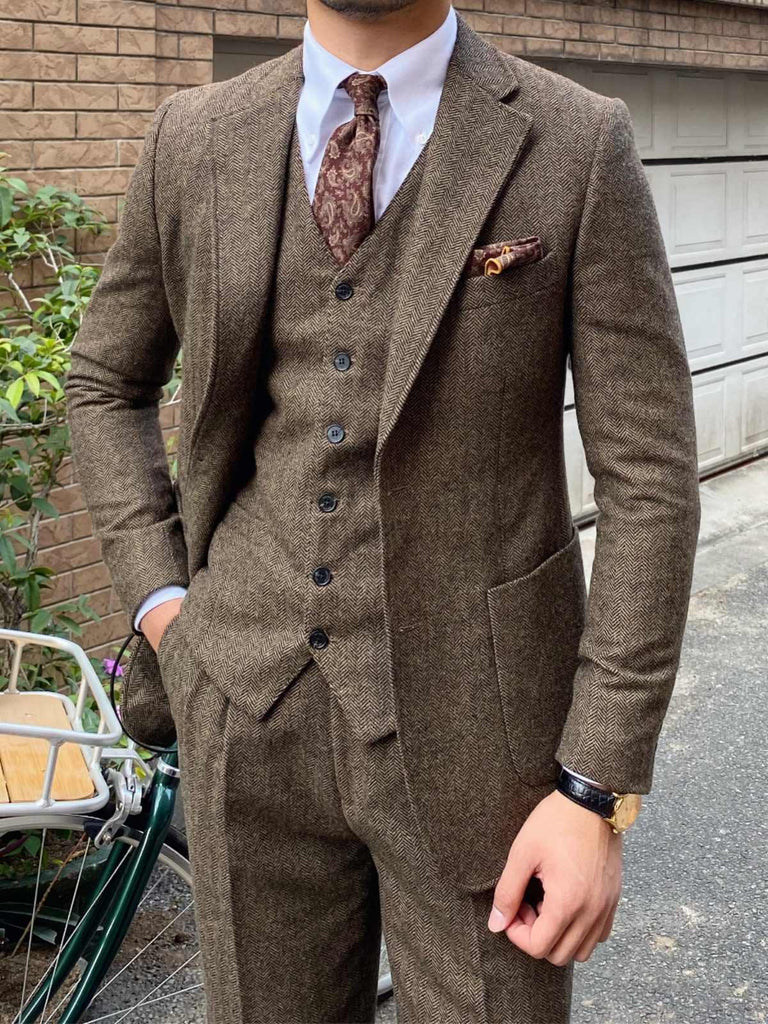 Men’s Retro Herringbone Wool Suit