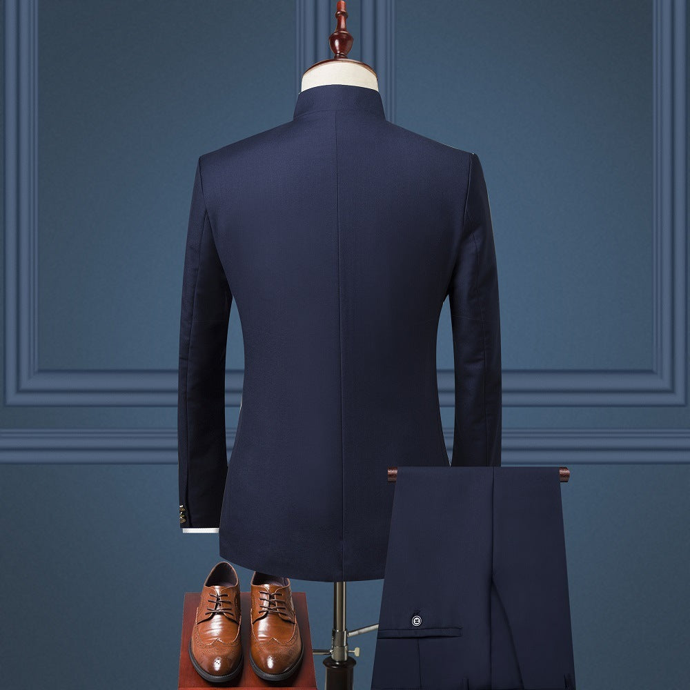 Men’s British Style Suit with Stand Collar Design